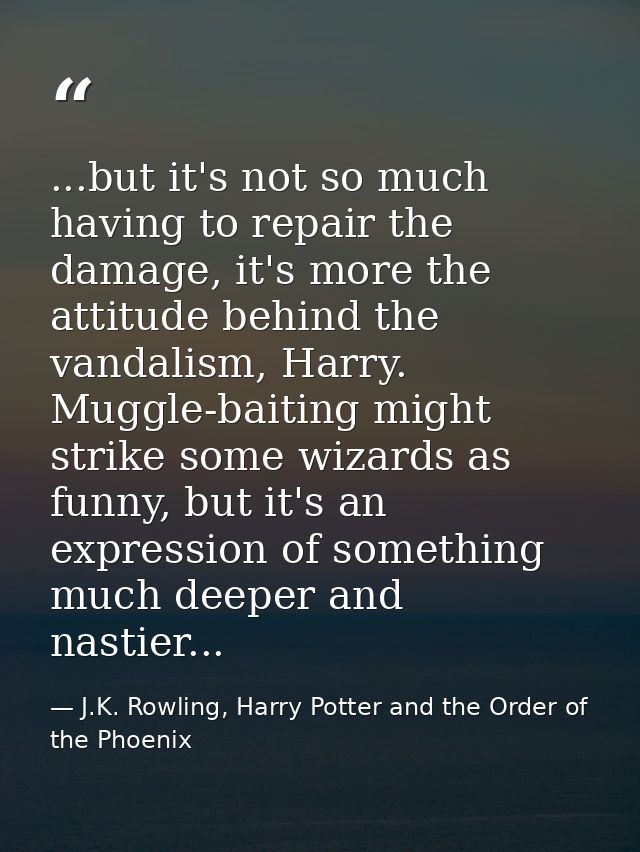 ...but it's not so much having to repair the damage, it's more the attitude behind the vandalism, Harry. Muggle-baiting  — J.K. Rowling, Harry Potter and the Order of the Phoenix