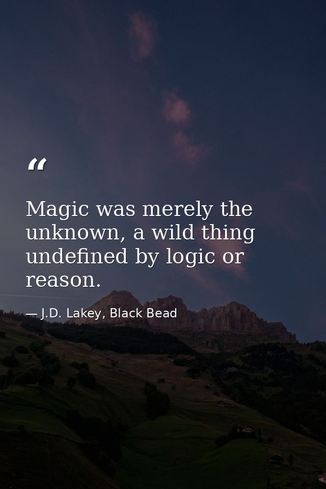 Magic was merely the unknown, a wild thing undefined by logic or reason. — J.D. Lakey, Black Bead