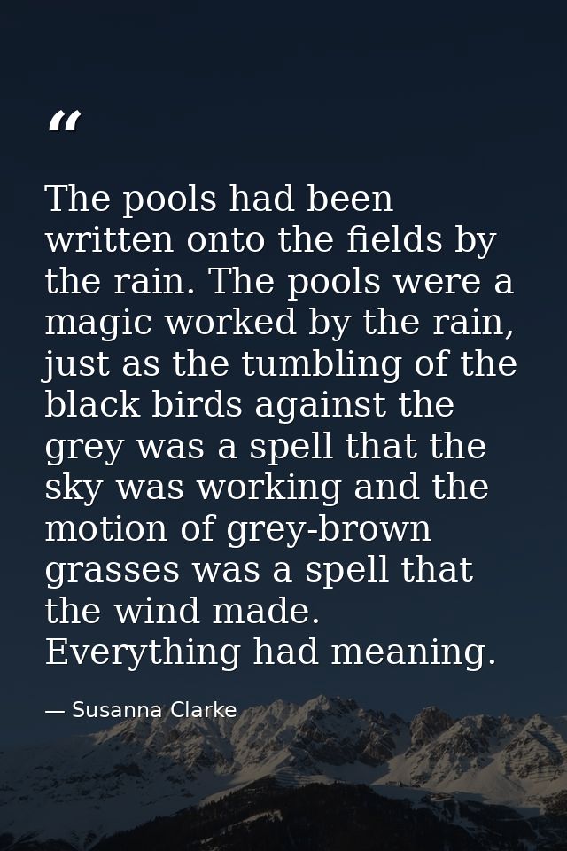 The pools had been written onto the fields by the rain. The pools were a magic worked by the rain, just as the tumbling  — Susanna Clarke