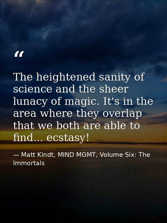 The heightened sanity of science and the sheer lunacy of magic. It's in the area where they overlap that we both are abl — Matt Kindt, MIND MGMT, Volume Six: The Immortals