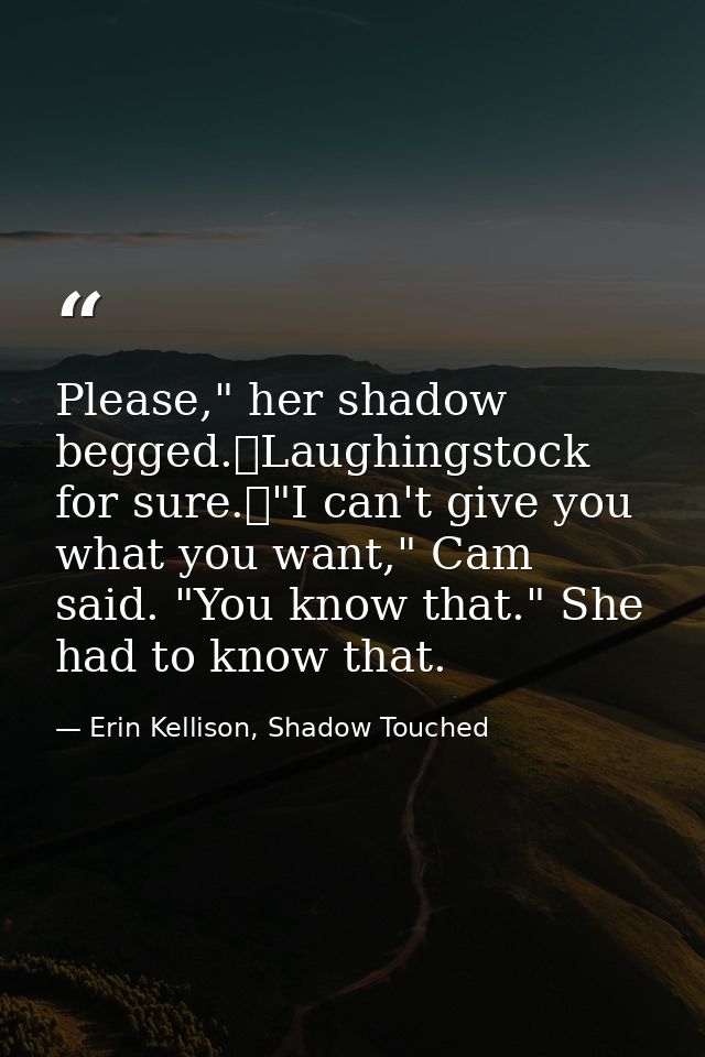 Please," her shadow begged.	Laughingstock for sure.	"I can't give you what you want," Cam said. "You know that." She had — Erin Kellison, Shadow Touched
