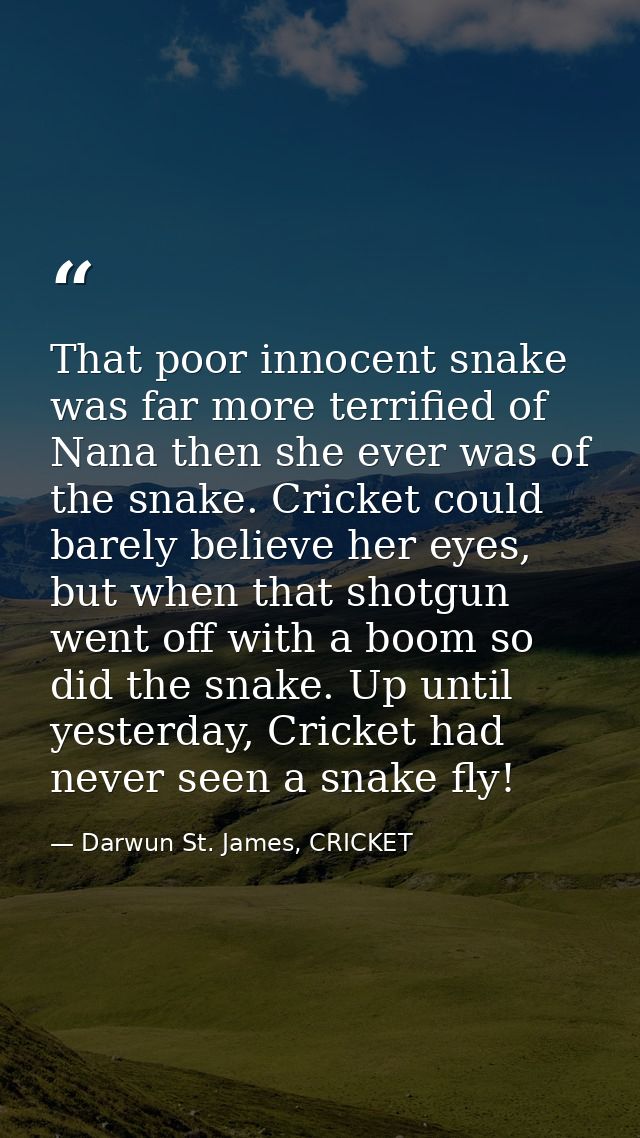 That poor innocent snake was far more terrified of Nana then she ever was of the snake. Cricket could barely believe her — Darwun St. James, CRICKET