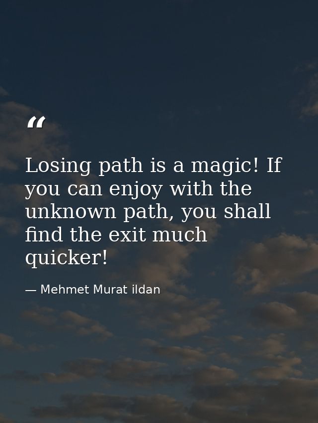 Losing path is a magic! If you can enjoy with the unknown path, you shall find the exit much quicker! — Mehmet Murat ildan