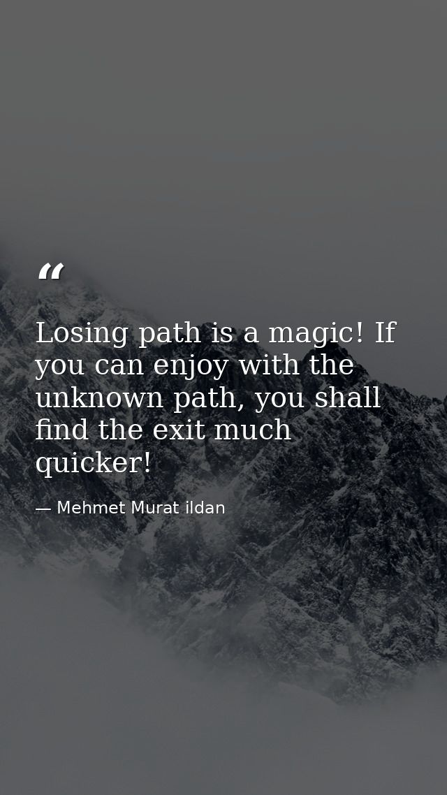 Losing path is a magic! If you can enjoy with the unknown path, you shall find the exit much quicker! — Mehmet Murat ildan