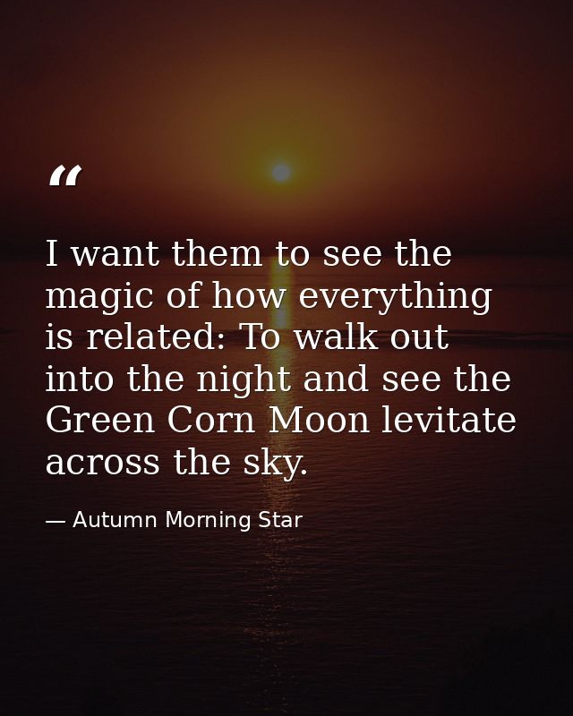I want them to see the magic of how everything is related: To walk out into the night and see the Green Corn Moon levita — Autumn Morning Star