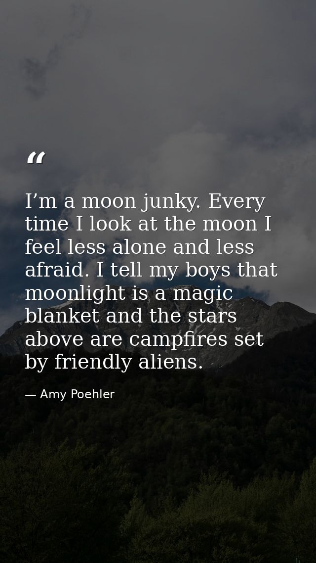 I’m a moon junky. Every time I look at the moon I feel less alone and less afraid. I tell my boys that moonlight is a ma — Amy Poehler