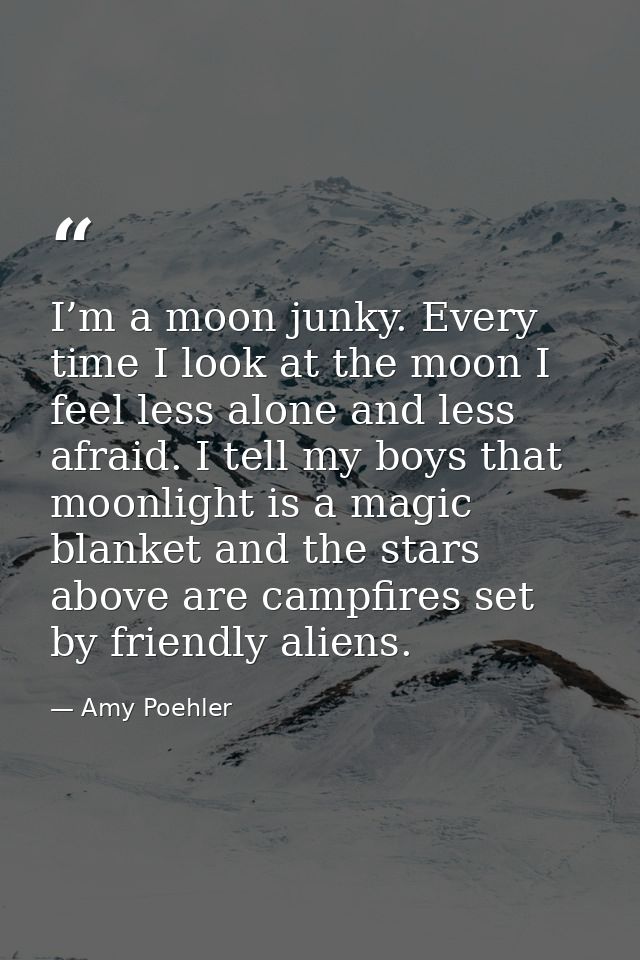 I’m a moon junky. Every time I look at the moon I feel less alone and less afraid. I tell my boys that moonlight is a ma — Amy Poehler