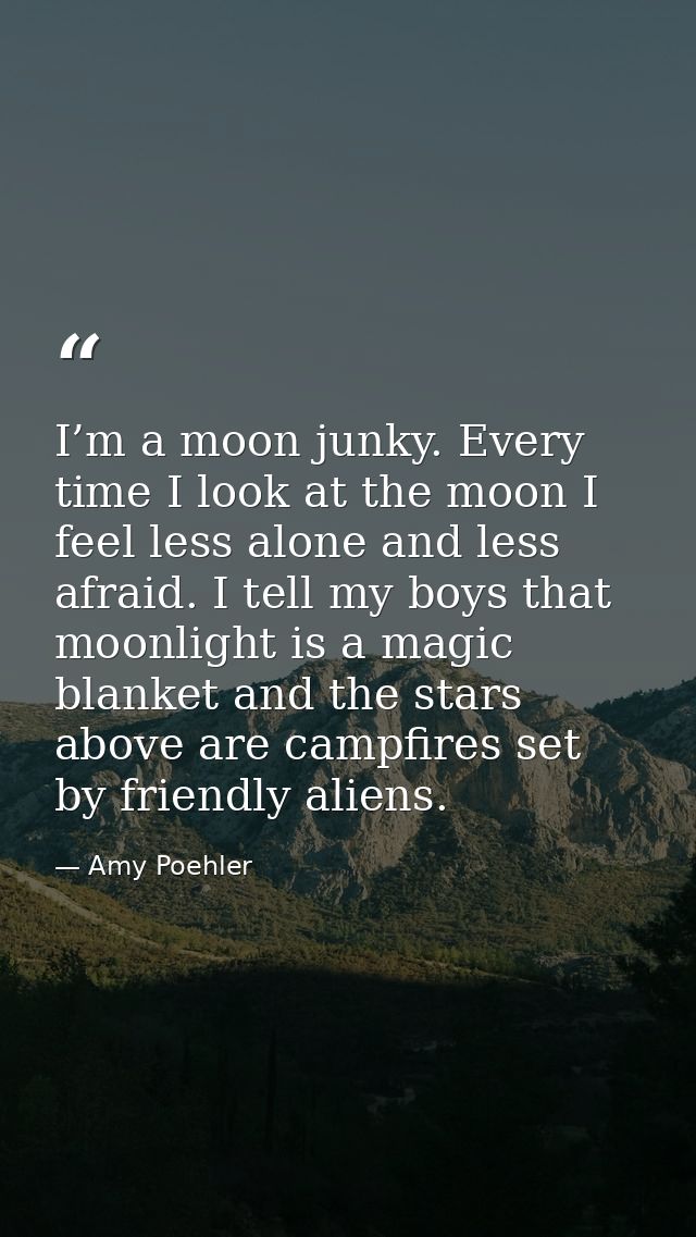 I’m a moon junky. Every time I look at the moon I feel less alone and less afraid. I tell my boys that moonlight is a ma — Amy Poehler