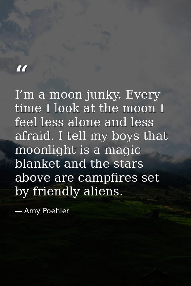 I’m a moon junky. Every time I look at the moon I feel less alone and less afraid. I tell my boys that moonlight is a ma — Amy Poehler