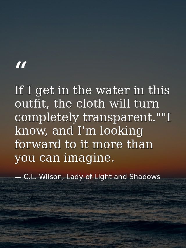If I get in the water in this outfit, the cloth will turn completely transparent.""I know, and I'm looking forward to it — C.L. Wilson, Lady of Light and Shadows