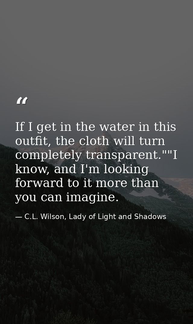 If I get in the water in this outfit, the cloth will turn completely transparent.""I know, and I'm looking forward to it — C.L. Wilson, Lady of Light and Shadows