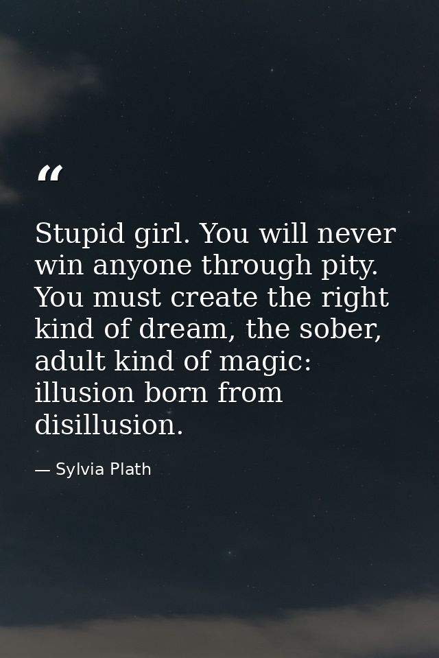 Stupid girl. You will never win anyone through pity. You must create the right kind of dream, the sober, adult kind of m — Sylvia Plath