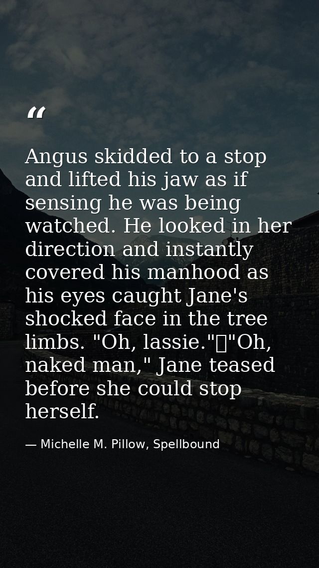 Angus skidded to a stop and lifted his jaw as if sensing he was being watched. He looked in her direction and instantly  — Michelle M. Pillow, Spellbound