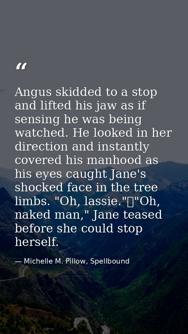 Angus skidded to a stop and lifted his jaw as if sensing he was being watched. He looked in her direction and instantly  — Michelle M. Pillow, Spellbound