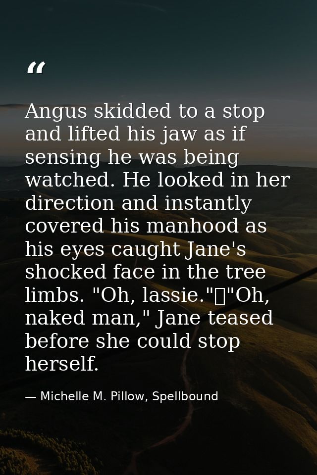 Angus skidded to a stop and lifted his jaw as if sensing he was being watched. He looked in her direction and instantly  — Michelle M. Pillow, Spellbound