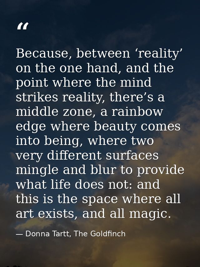 Because, between ‘reality’ on the one hand, and the point where the mind strikes reality, there’s a middle zone, a rainb — Donna Tartt, The Goldfinch