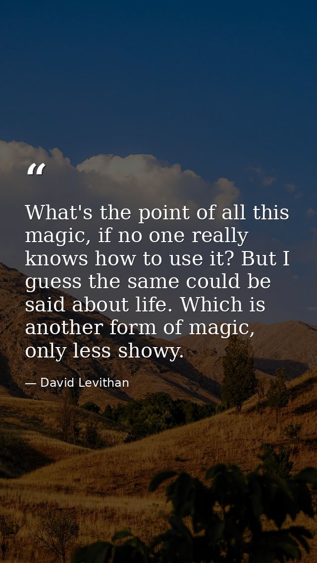 What's the point of all this magic, if no one really knows how to use it? But I guess the same could be said about life. — David Levithan