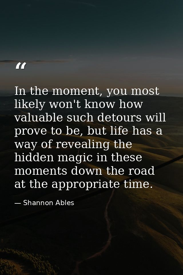 In the moment, you most likely won't know how valuable such detours will prove to be, but life has a way of revealing th — Shannon Ables