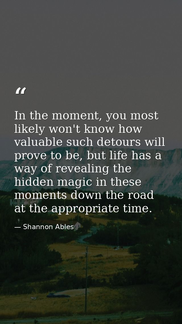 In the moment, you most likely won't know how valuable such detours will prove to be, but life has a way of revealing th — Shannon Ables