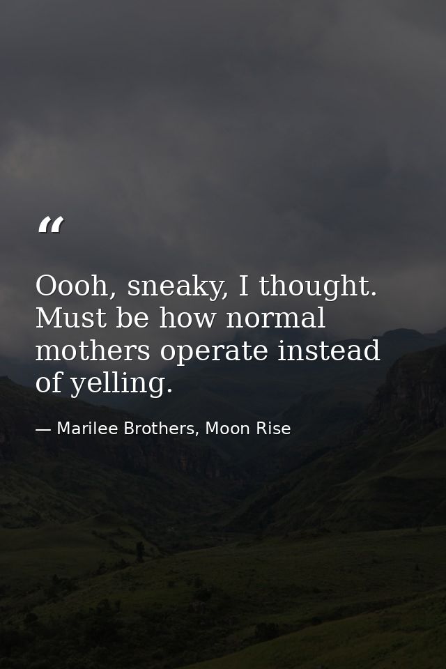 Oooh, sneaky, I thought. Must be how normal mothers operate instead of yelling. — Marilee Brothers, Moon Rise