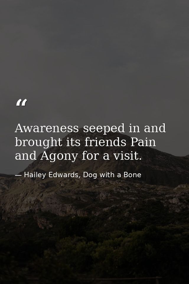 Awareness seeped in and brought its friends Pain and Agony for a visit. — Hailey Edwards, Dog with a Bone