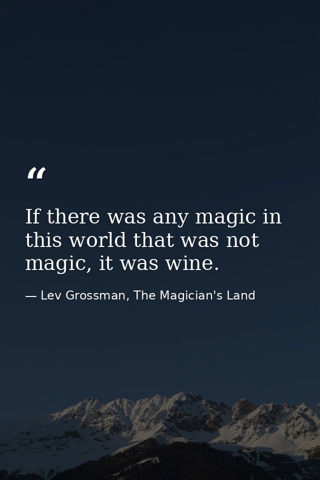 If there was any magic in this world that was not magic, it was wine. — Lev Grossman, The Magician's Land