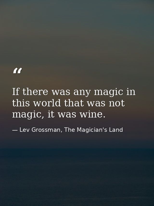 If there was any magic in this world that was not magic, it was wine. — Lev Grossman, The Magician's Land