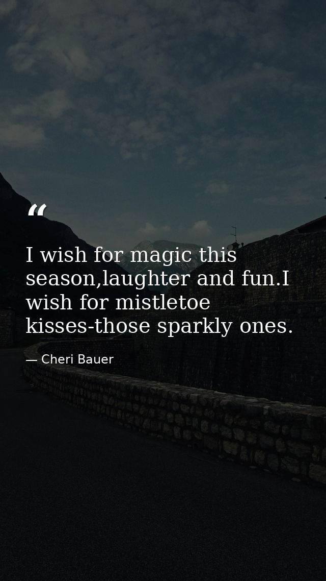 I wish for magic this season,laughter and fun.I wish for mistletoe kisses-those sparkly ones. — Cheri Bauer