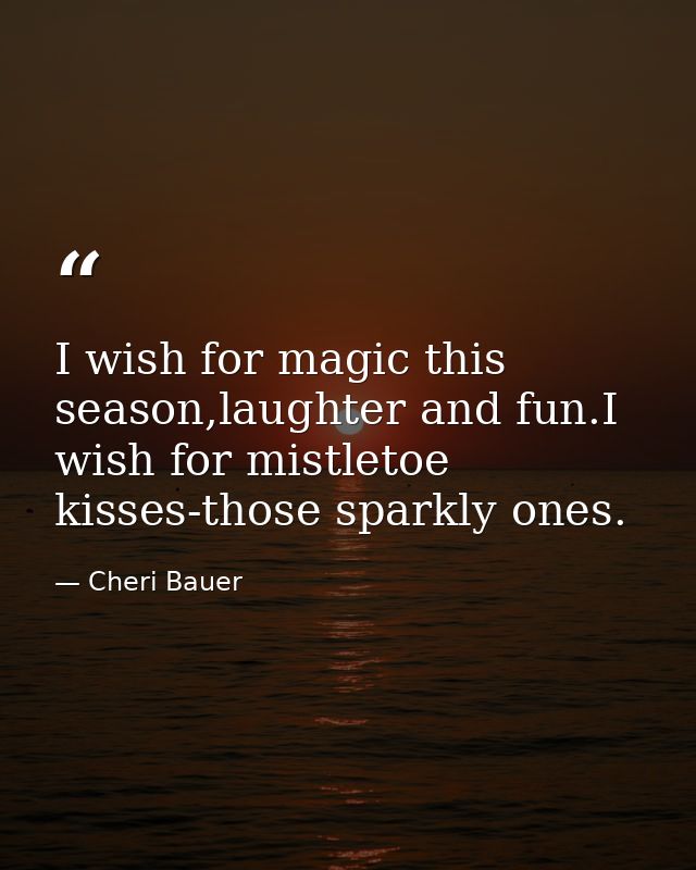 I wish for magic this season,laughter and fun.I wish for mistletoe kisses-those sparkly ones. — Cheri Bauer