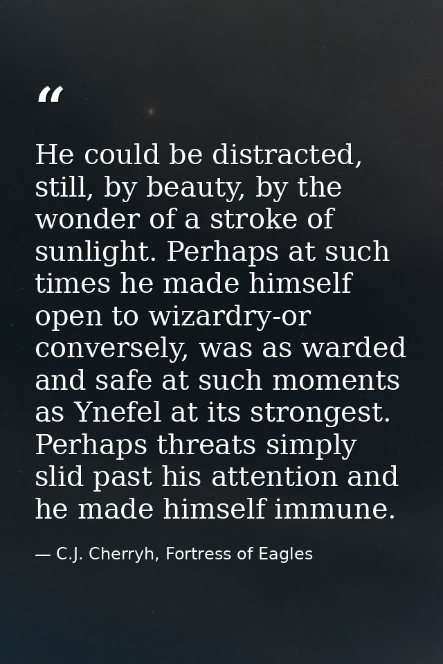 He could be distracted, still, by beauty, by the wonder of a stroke of sunlight. Perhaps at such times he made himself o — C.J. Cherryh, Fortress of Eagles