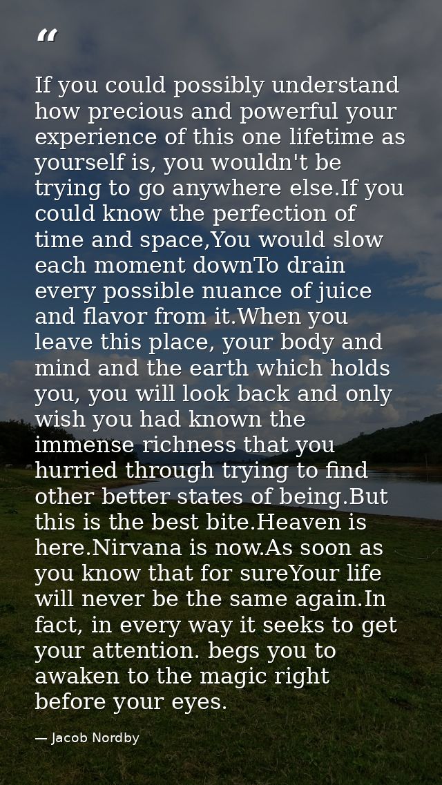 If you could possibly understand how precious and powerful your experience of this one lifetime as yourself is, you woul — Jacob Nordby