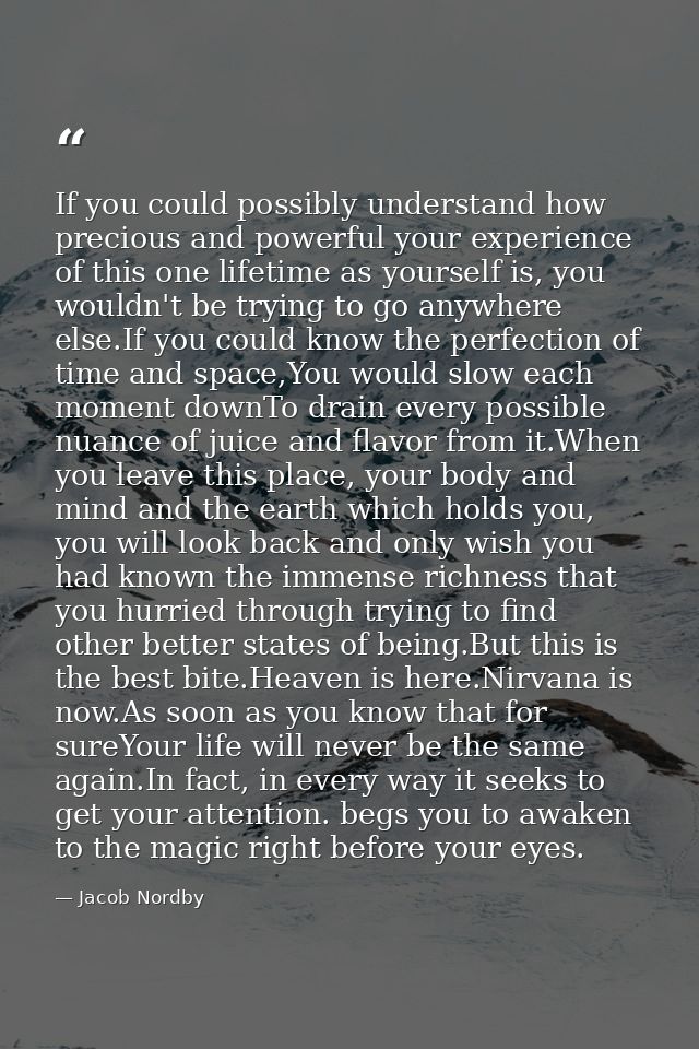 If you could possibly understand how precious and powerful your experience of this one lifetime as yourself is, you woul — Jacob Nordby