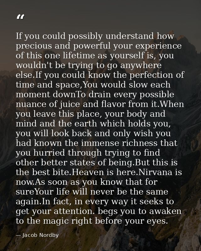 If you could possibly understand how precious and powerful your experience of this one lifetime as yourself is, you woul — Jacob Nordby