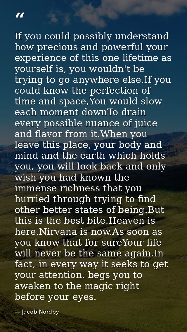 If you could possibly understand how precious and powerful your experience of this one lifetime as yourself is, you woul — Jacob Nordby
