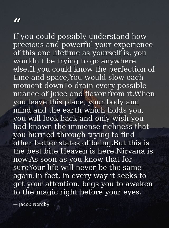 If you could possibly understand how precious and powerful your experience of this one lifetime as yourself is, you woul — Jacob Nordby