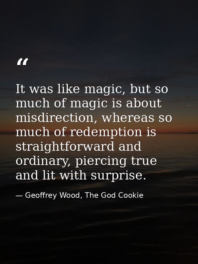 It was like magic, but so much of magic is about misdirection, whereas so much of redemption is straightforward and ordi — Geoffrey Wood, The God Cookie