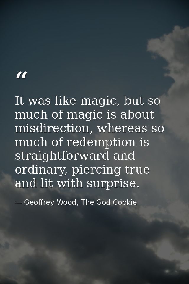 It was like magic, but so much of magic is about misdirection, whereas so much of redemption is straightforward and ordi — Geoffrey Wood, The God Cookie