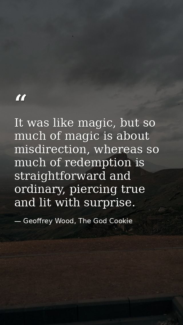 It was like magic, but so much of magic is about misdirection, whereas so much of redemption is straightforward and ordi — Geoffrey Wood, The God Cookie