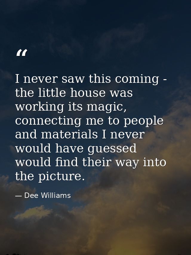 I never saw this coming - the little house was working its magic, connecting me to people and materials I never would ha — Dee Williams