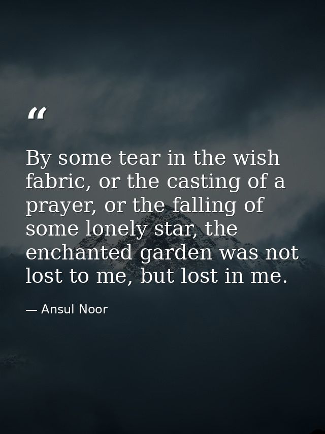 By some tear in the wish fabric, or the casting of a prayer, or the falling of some lonely star, the enchanted garden wa — Ansul Noor