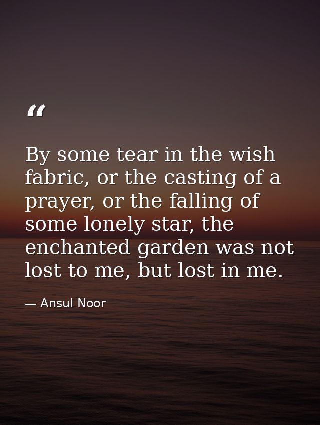 By some tear in the wish fabric, or the casting of a prayer, or the falling of some lonely star, the enchanted garden wa — Ansul Noor