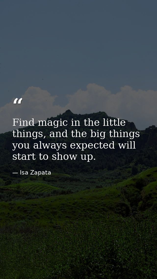Find magic in the little things, and the big things you always expected will start to show up. — Isa Zapata