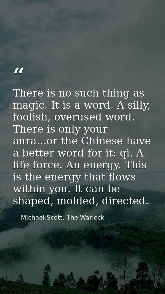 There is no such thing as magic. It is a word. A silly, foolish, overused word. There is only your aura...or the Chinese — Michael Scott, The Warlock