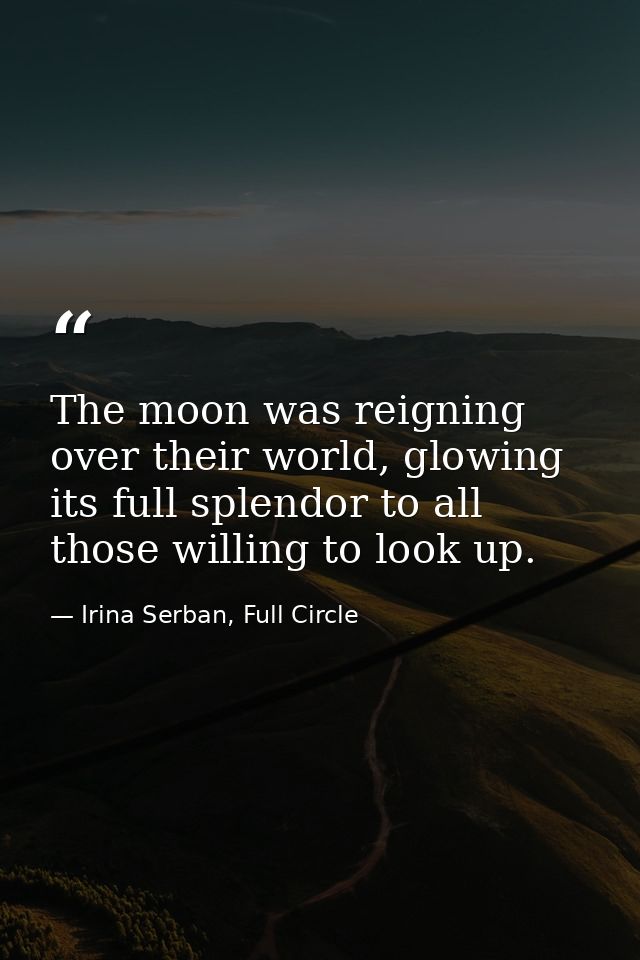 The moon was reigning over their world, glowing its full splendor to all those willing to look up. — Irina Serban, Full Circle
