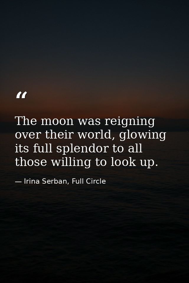 The moon was reigning over their world, glowing its full splendor to all those willing to look up. — Irina Serban, Full Circle