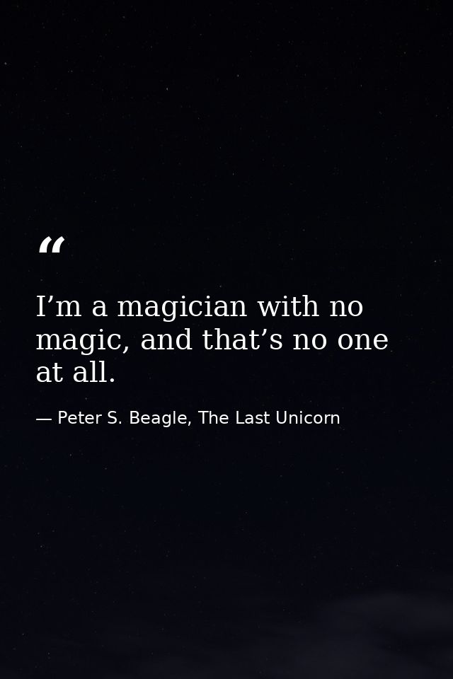 I’m a magician with no magic, and that’s no one at all. — Peter S. Beagle, The Last Unicorn