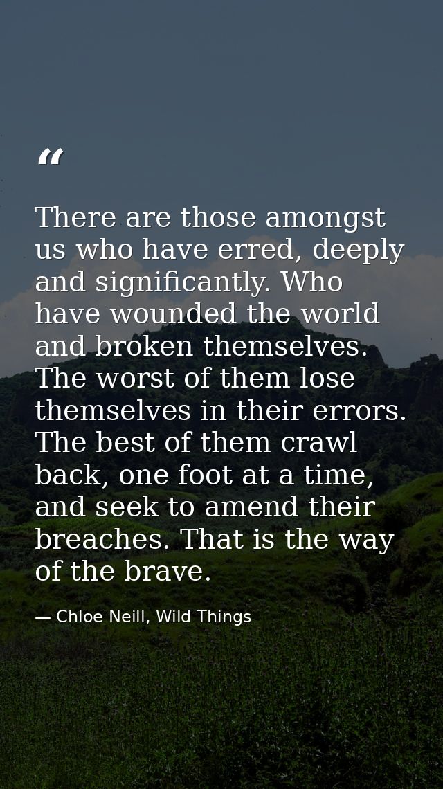 There are those amongst us who have erred, deeply and significantly. Who have wounded the world and broken themselves. T — Chloe Neill, Wild Things