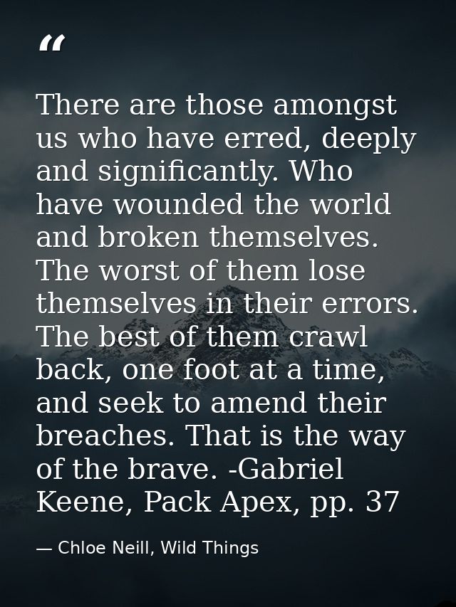 There are those amongst us who have erred, deeply and significantly. Who have wounded the world and broken themselves. T — Chloe Neill, Wild Things