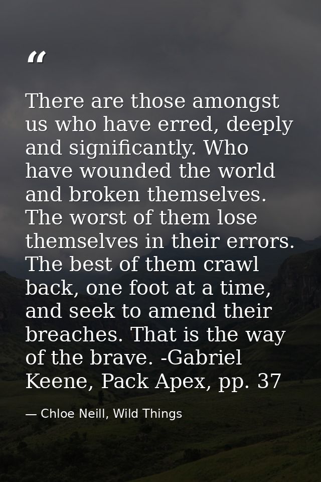 There are those amongst us who have erred, deeply and significantly. Who have wounded the world and broken themselves. T — Chloe Neill, Wild Things