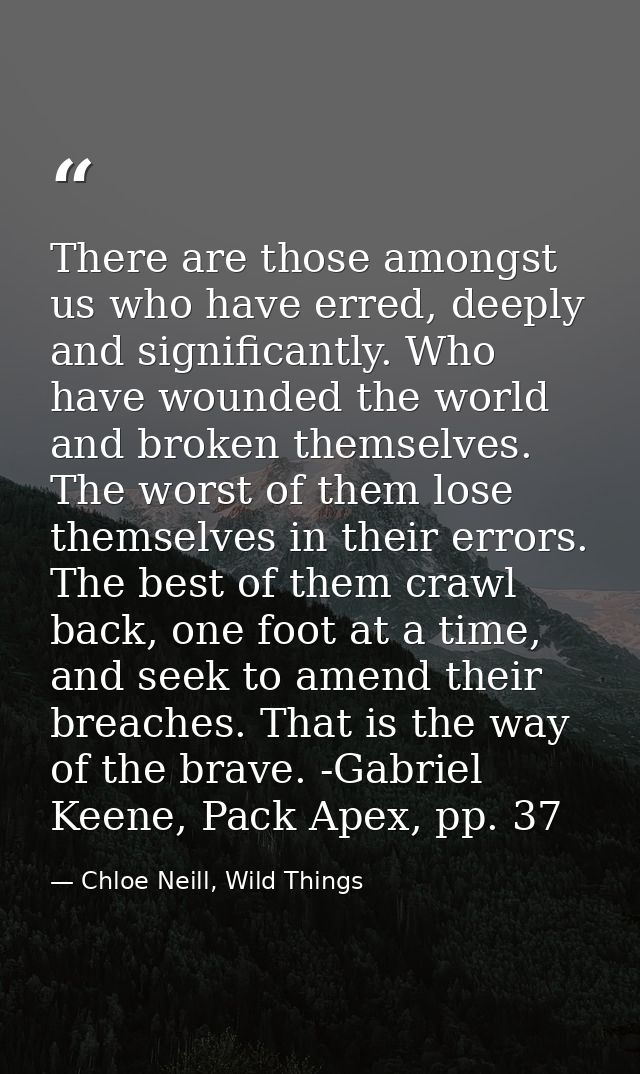 There are those amongst us who have erred, deeply and significantly. Who have wounded the world and broken themselves. T — Chloe Neill, Wild Things